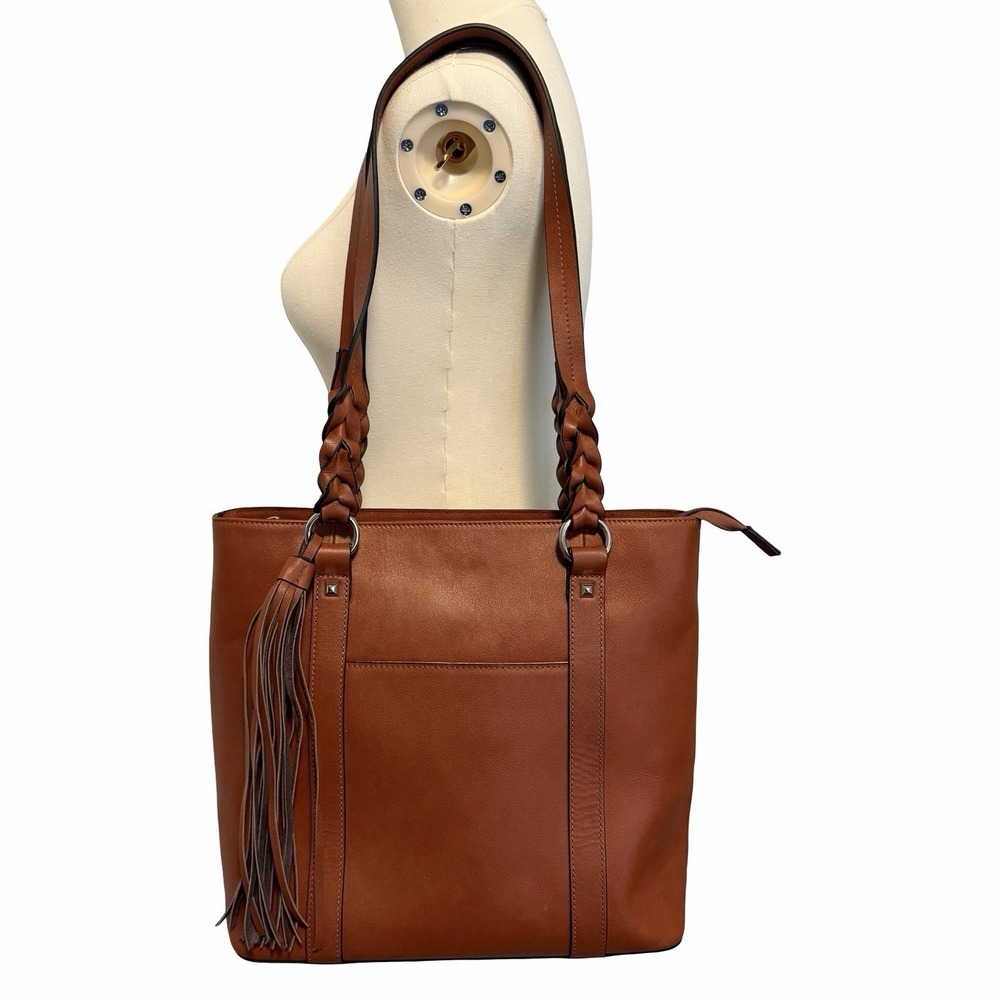 Concealed Carry Bella Leather Tote by Lady‎ Conceal Cognac